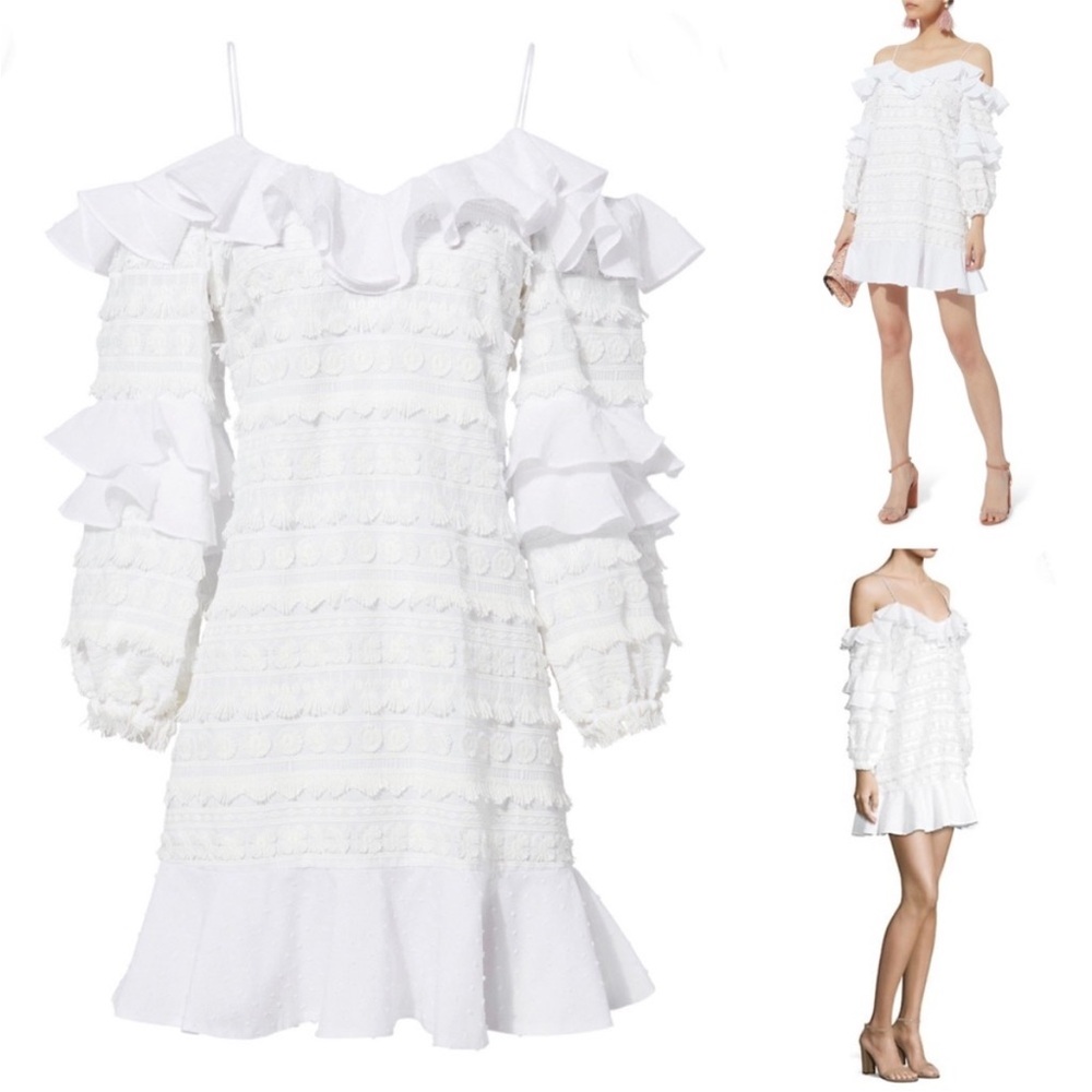 Alexis Calypsos White Ruffle Off Shoulder Dress Size Small